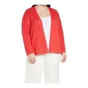 Eileen Fisher Woman Orange Organic Linen Cotton Open Front Cardigan 1X F17OTE
